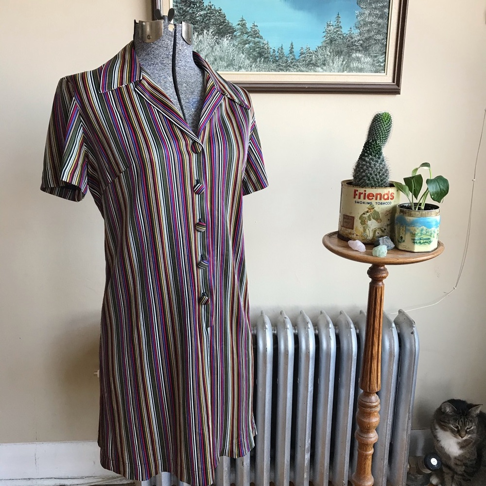 VINTAGE 70’s Colourful Striped Shirt Dress